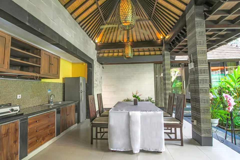 Shared open kitchen and dining area
