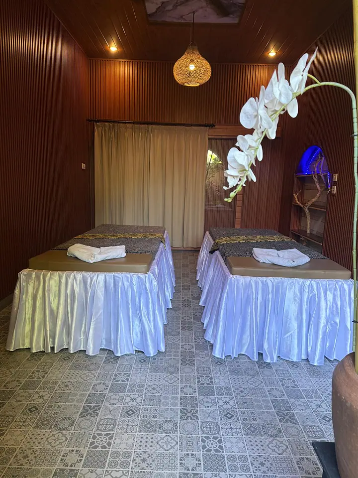 Two prepared treatment beds in the Sakura Spa room