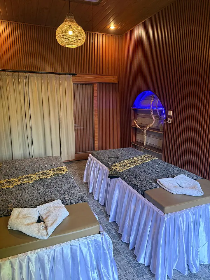 The two treatment beds in the wellness room
